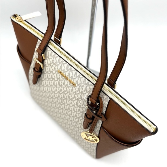 Michael Kors Large Charlotte Tote Bag Vanilla/Brown - Picture 6 of 10